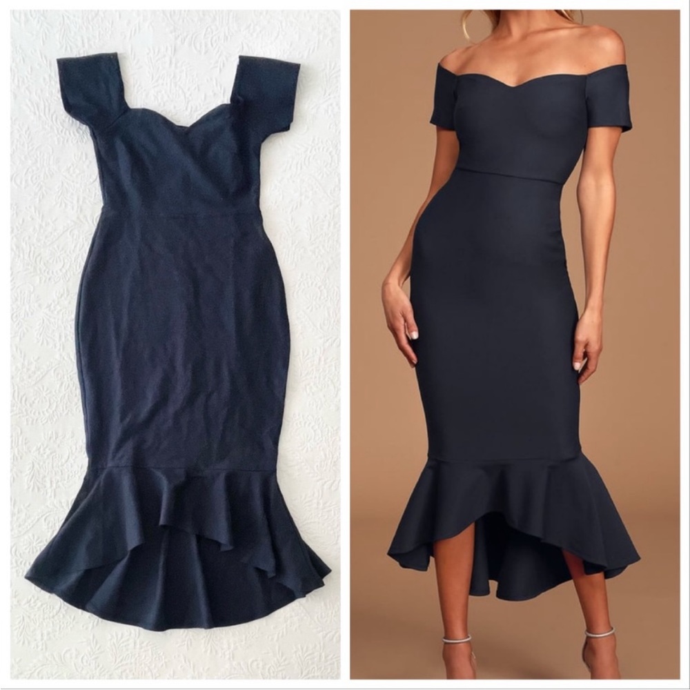 NWOT Lulus How Much I Care Midnight Blue Off-the-Shoulder Midi Dress XLarge